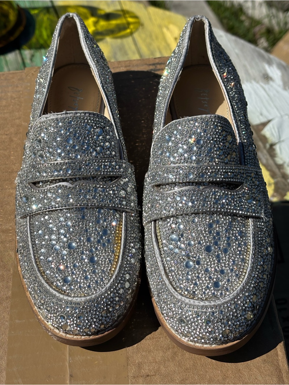 Betsey Johnson Aron Rhinestone Loafers Silver Women’s 6M Sparkle Flats